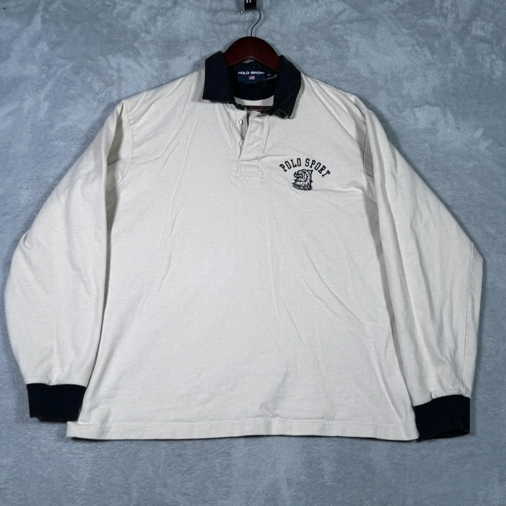 Vintage Polo Sport Ralph‎ Lauren Rugby Shirt Mens XL White 11 Long Sleeve Logo*